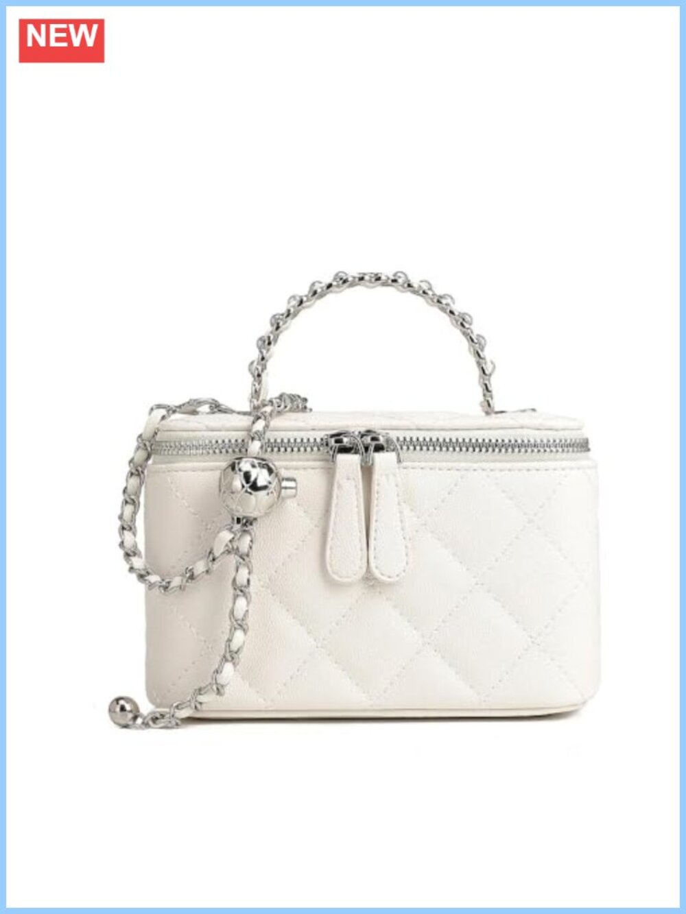 Quilted Faux Leather Mini Crossbody Purse with Pearl Chain & Top Handle